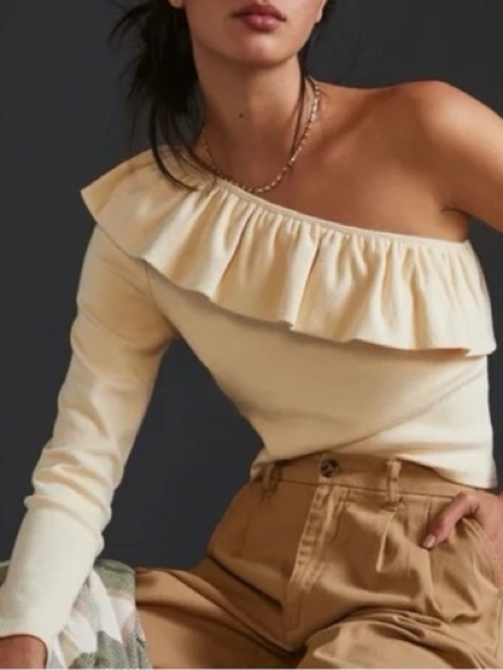 Anthropologie Ruffled One-Shoulder Top in cream size small